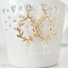 Boucles mariee Swarovski et feuille d'olivier bohème chic "Shana"