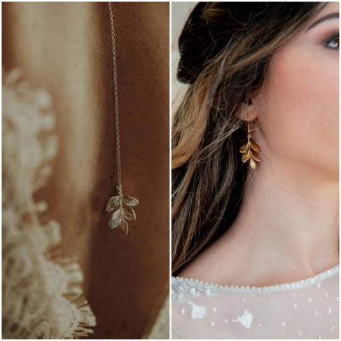 Parure bijoux mari&eacute;e collier dos + boucles d'oreille champ&ecirc;tre boh&egrave;me "Ainhoa"