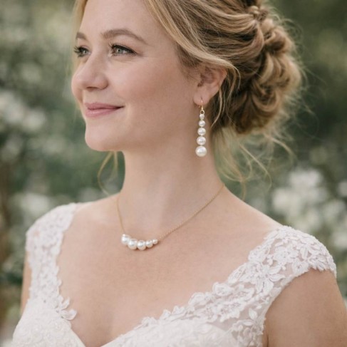 Parure bijoux mari&eacute;e collier dos + boucles d'oreille boh&egrave;me chic "Caprice"