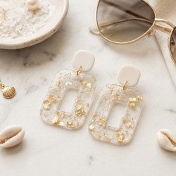 Boucles d'oreille pailletées or rectangle - Bijou précieux