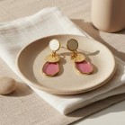 Boucles d'oreille vitrail rouge blanc dore - Bijou précieux