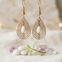 Boucles d'oreille pendantes filigrane doré blanches - Style bohème chic