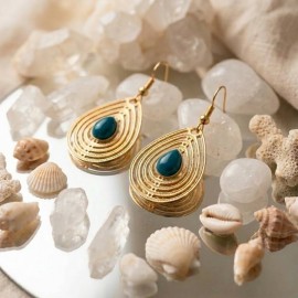 Boucles d'oreille pendantes filigrane doré turquoise - Style bohème chic