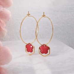 Boucles d'oreilles acier inoxydable corail et dorées 