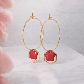 Boucles d'oreilles acier inoxydable corail et dorées 