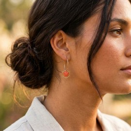 Boucles d'oreilles acier inoxydable corail et dorées 