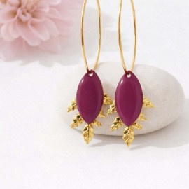 Boucles d'oreilles acier inoxydable prune et dorées 