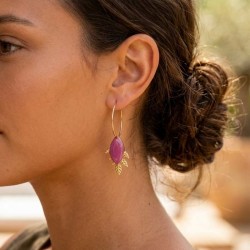 Boucles d'oreilles acier inoxydable prune et dorées 