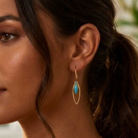 Boucles d'oreilles créoles dorées et perle poisson bleu pétrole