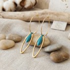 Boucles d'oreilles créoles dorées et perle poisson bleu pétrole