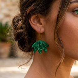 Créoles fleurs vertes originales - Boucles d'oreille bohèmes