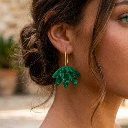 Cr&eacute;oles fleurs vertes originales - Boucles d'oreille boh&egrave;mes