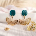 Boucles d'oreille ginkgo vert canard - Bijou tendance