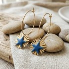 Boucles d'oreilles acier inoxydable bleu marine doré soleil etoile