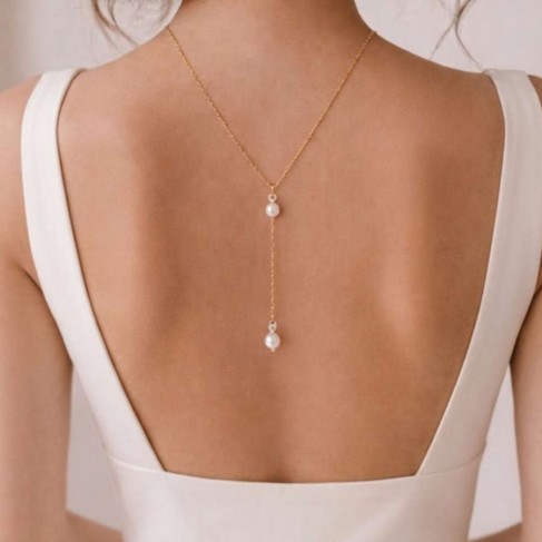 Collier dos mariage perles nacr&eacute;es et cristal "Joy"  Bijou mari&eacute;e personnalisable