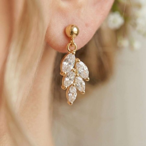 Boucles d'oreille chic zircons forme feuille "Cilia" - Bijoux mariage