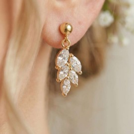 Boucles d'oreille chic zircons forme feuille "Cilia" - Bijoux mariage