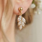 Boucles d'oreille chic zircons forme feuille "Cilia" - Bijoux mariage