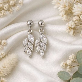 Boucles d'oreille chic zircons forme feuille "Cilia" - Bijoux mariage