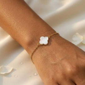Bracelet porte-bonheur trèfle nacre naturelle - Bijou fin