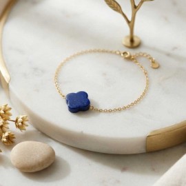 Bracelet porte-bonheur trèfle bleu marine - Bijou fin