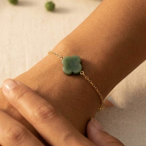 Bracelet porte-bonheur tr&egrave;fle vert - Bijou fin