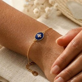Bracelet bleu marine médaillon émaillé doré - Bijou fin