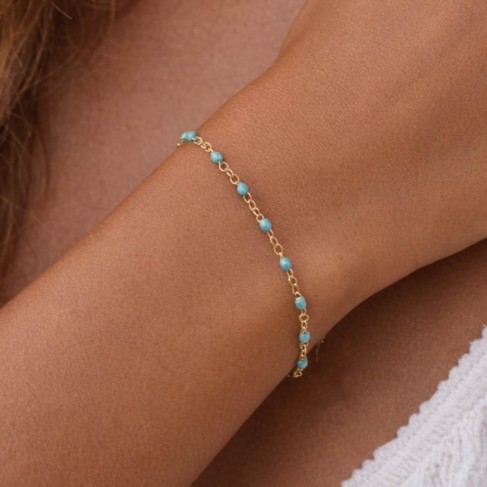 Bracelet fin petites perles turquoise- Bijou pr&eacute;cieux