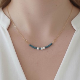 Collier Aqua perles de culture et cubes bleu-vert - Bijou bohème chic