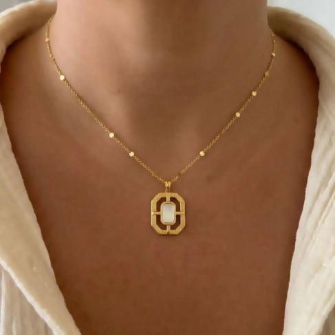 Collier pendentif blanc et or art d&eacute;co - Bijou pr&eacute;cieux 