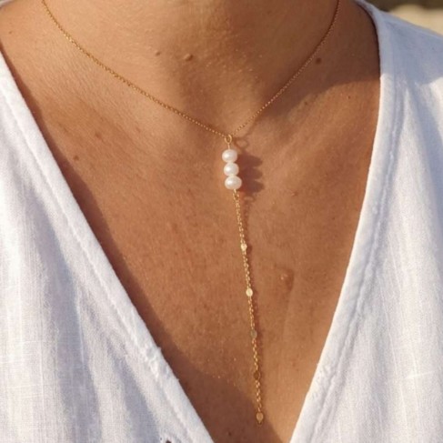 Collier de perles cravate  forme Y  - Bijou pr&eacute;cieux 