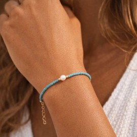 Bracelet Perle Eau Douce & Miyuki Turquoise - Bracelet Minimaliste Ajustable