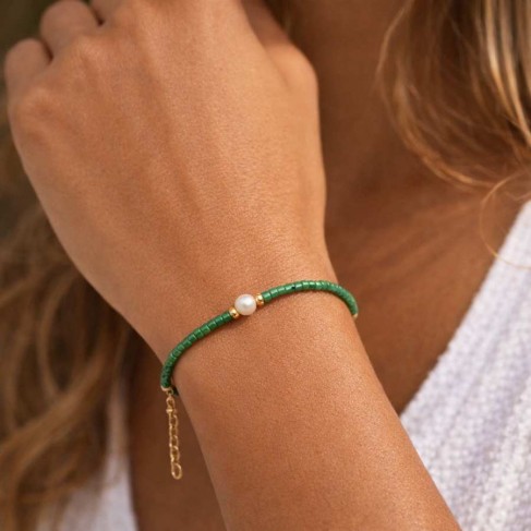 Bracelet Vert &Eacute;meraude Perle d'Eau Douce Naturelle & Perles Miyuki Japonaises