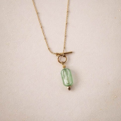 Collier Alia pendentif vert et or - Bijou cr&eacute;ateur