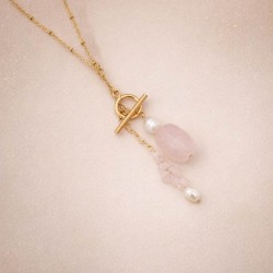 Collier quartz rose perles culture Cascade - Bijou créateur