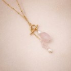 Collier quartz rose perles culture Cascade - Bijou créateur