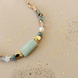 Collier pierre naturelle aventurine et perles verre de bohème Zéphyr - Bijou pierre semi-précieuse