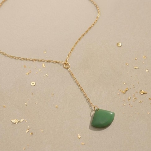 Collier en Y pendentif vert clair en &eacute;mail - Bijou minimaliste