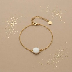 Bracelet médaillon blanc émaillé doré - Bijou fin