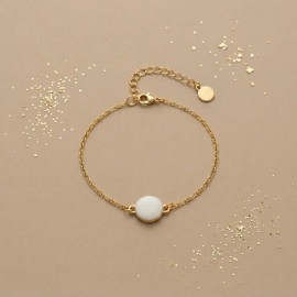 Bracelet médaillon blanc émaillé doré - Bijou fin