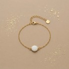 Bracelet médaillon blanc émaillé doré - Bijou fin
