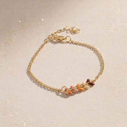 Bracelet feuilles d'automne &eacute;maill&eacute; dor&eacute; - Bijou fin