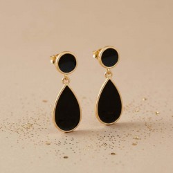 Boucles d'oreille vitrail noir et or - Bijou précieux