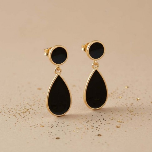 Boucles d'oreille vitrail noir et or - Bijou pr&eacute;cieux