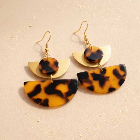 Boucles d'oreille g&eacute;om&eacute;triques l&eacute;opard pendentif or - Bijou pr&eacute;cieux