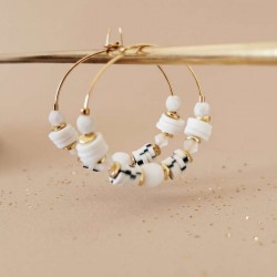 Boucles d'oreille créoles blanc et or - Bijou précieux