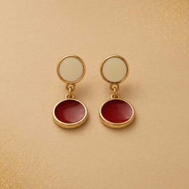Boucles d'oreille discrètes rouge blanc or - Bijou précieux