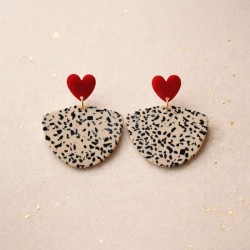 Boucles d'oreille tendance maxi terrazzo noir blanc  - Bijou contemporain