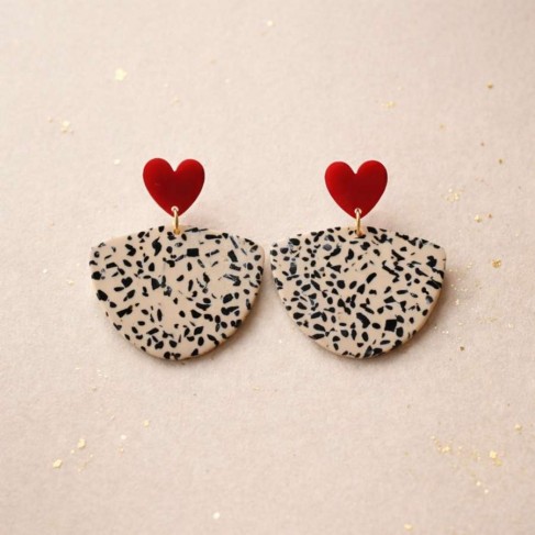 Boucles d'oreille tendance maxi terrazzo noir blanc  - Bijou contemporain