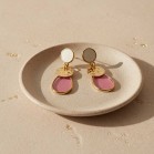 Boucles d'oreille vitrail rose blanc dore - Bijou précieux